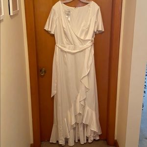 Flutter sleeve satin dress with ruffle